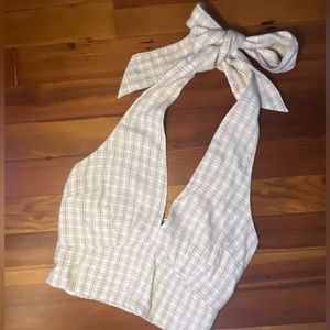 Abercrombie & Fitch Halter Plaid Cream Linen Blend XS